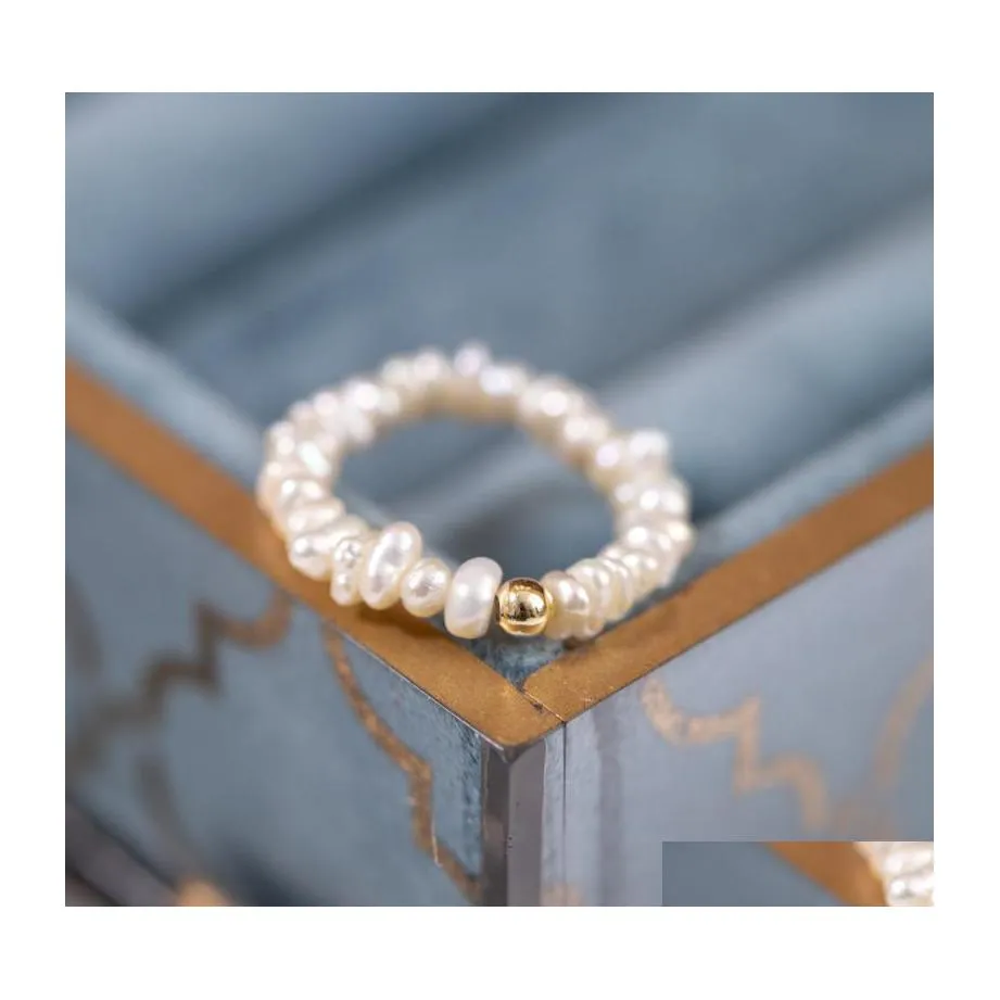 Pierścionki ślubne ins naturalny pierścień perłowy miedź słodkowodna plastowana 18 -karatowa złote koraliki proso circle elastyczna kobieta dziewczyna biżuteria upuszcza de dhw8o