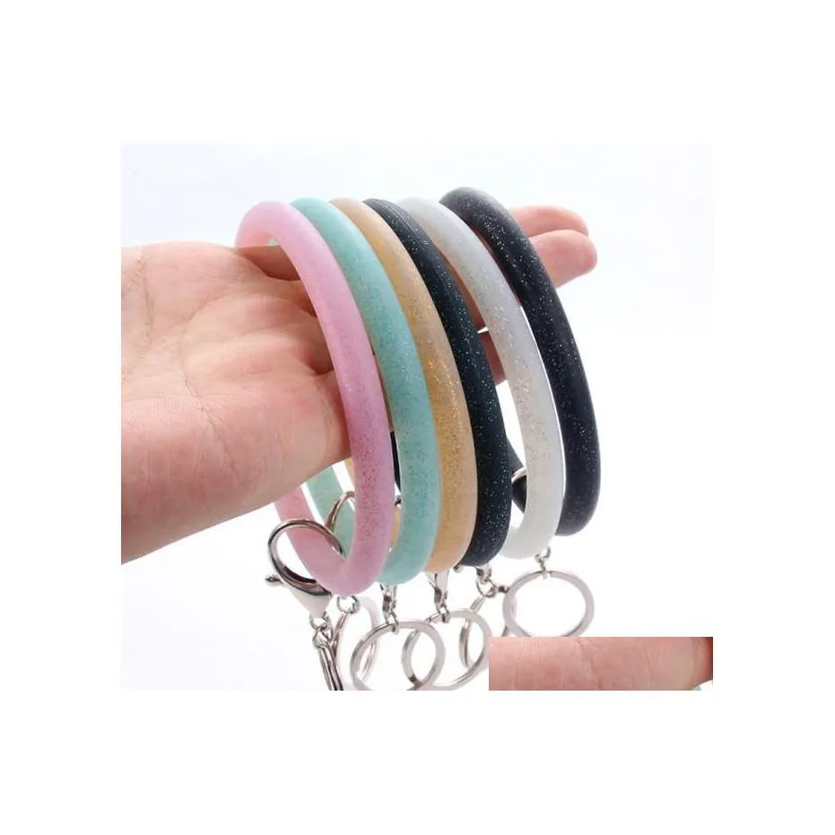 Nyckelringar Bling Ring Armband f￶r kvinnor Sile Wristlet Strap Keychain Large Circle Wrist Keyring Bangle Armband DHS Q6FZ Drop Deliv DHS7V