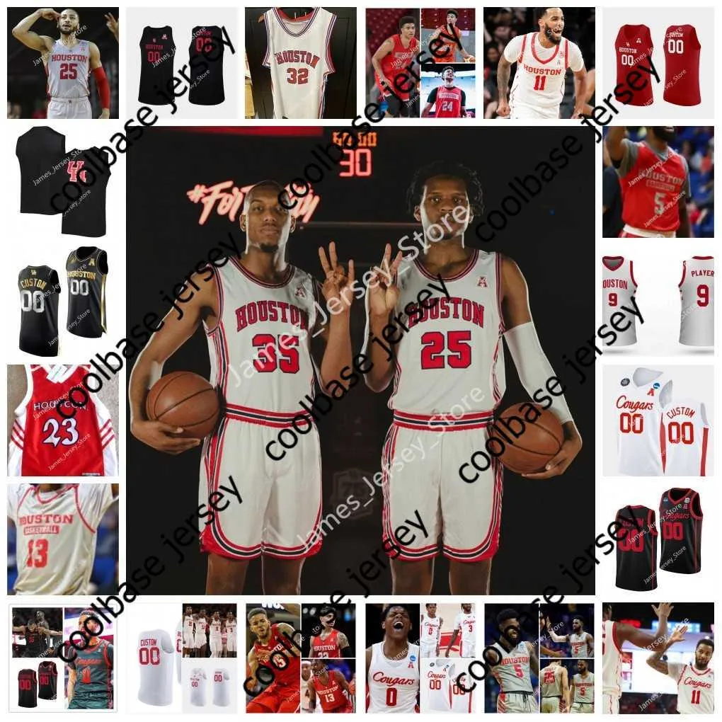 NCAA Custom UH Houston Cougars College Basketball Jersey 5 Ja'Vier Francis 25 Josh Carlton 1 Jamal Shead 52 Kiyron Powell 0 Marcus Sasser