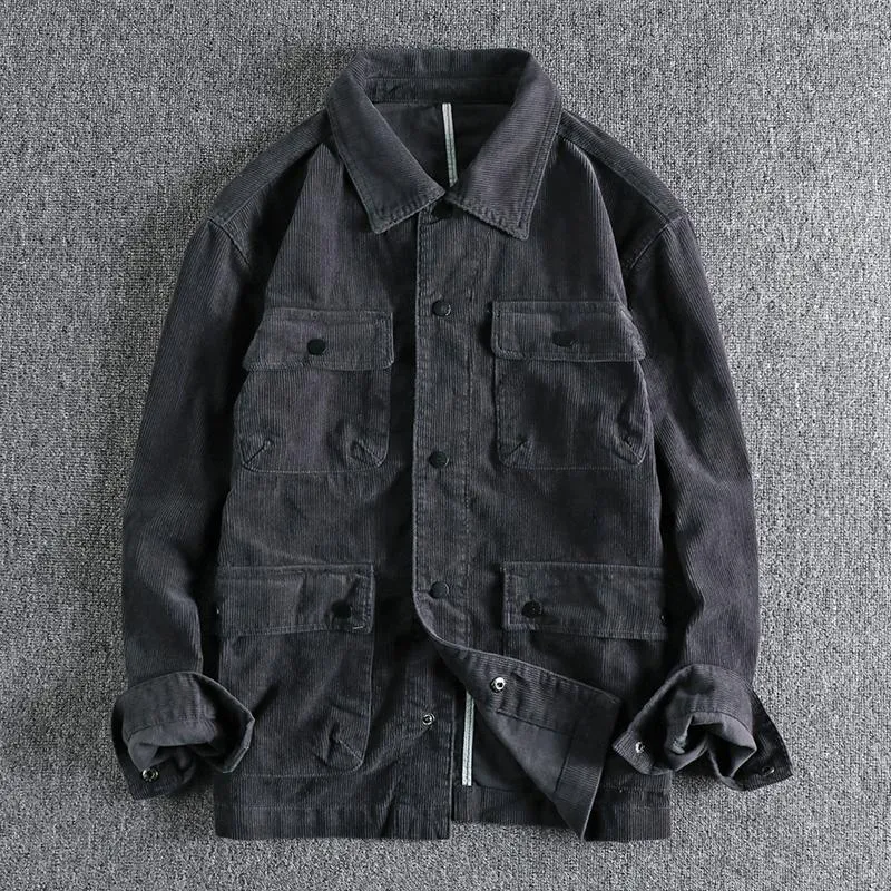 Kurtki męskie 2023 Trójwymiarowa kieszonkowa kurtka Corduroy Simple Classic Youth Thin Cienka odzież wierzchnia 1388