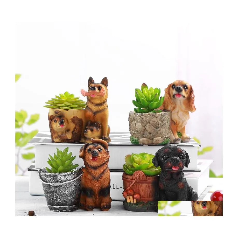 Planters Pots Creative Gift Succent Flowerpots Cute Dog Garden Decoration Arts Crafts Micro Landscape Planter For Desktop Balcony Dh2Wo