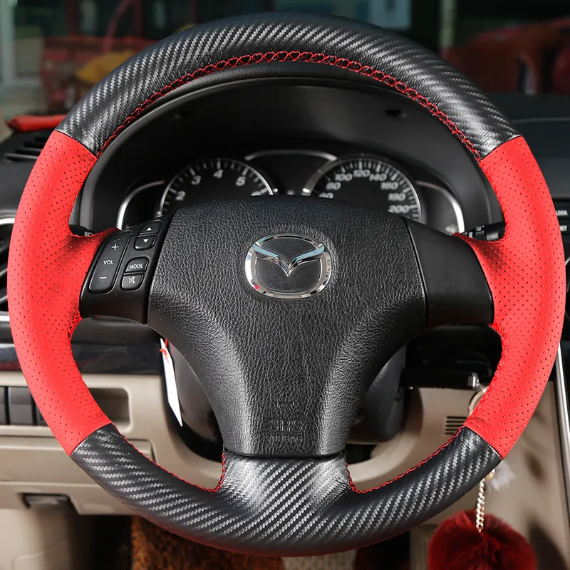 Hand stitch carbon fibre non-slip red Leather Car Steering Wheel Cover For Mazda 3 Axela 2004-2008 2009 Mazda 5 2004-2010