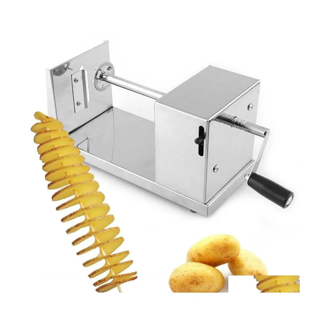 Fruktgrönsaksverktyg Försäljning Tornado Potato Cutter Hine Spiral Cutting Chips Kök Tillbehör Matlagning Chopper Chip Drop Delivery DHMHV