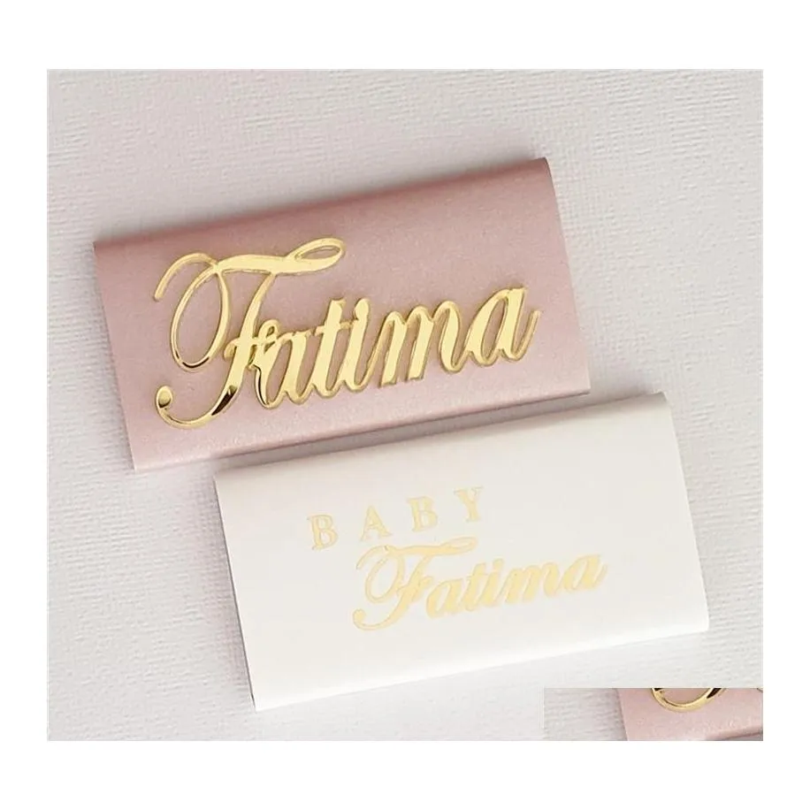 Party Decoration 12X Personalized Acrylic Gold Mirror Laser Cut Names Baby Name Tags Place Cards Wedding Table Decor Favor Chocolate Dhsrm