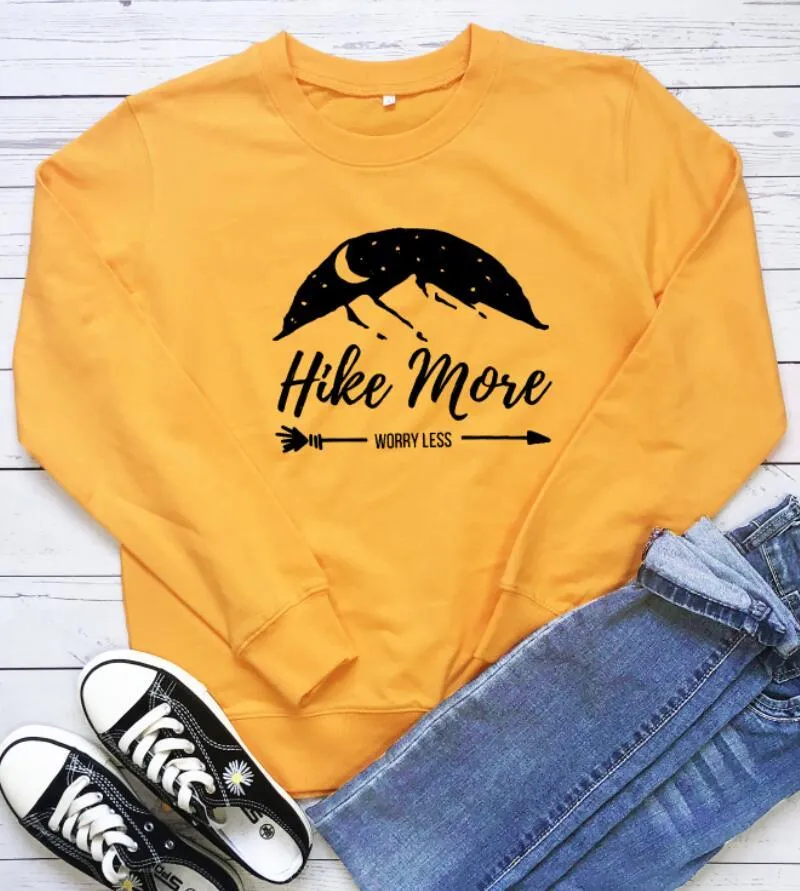 Women's Hoodies Hike More Worry Less Sweatshirt Hiking Holiday Style Sweats Street Pullovers Women Casual Cotton Grunge Tumblr Tops &