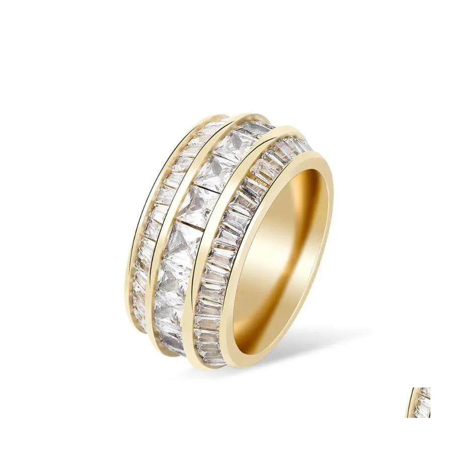 Pierścienie klastra Bagiete cyrkon Wysokiej jakości materiał miedziany Pierścień Złoty Kolor Śliste z cyrkonu sześcienne moda biżuteria biżuteria kropla deliv dhga7