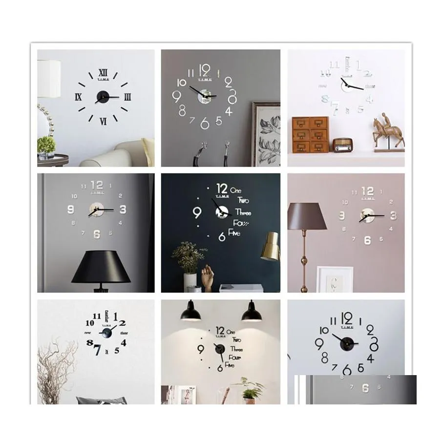 Wall Clocks Acrylic Clock Diy Mirror Art 3D Sticker Home Office Decor Unique Gift Drop Delivery Garden Dh0I7