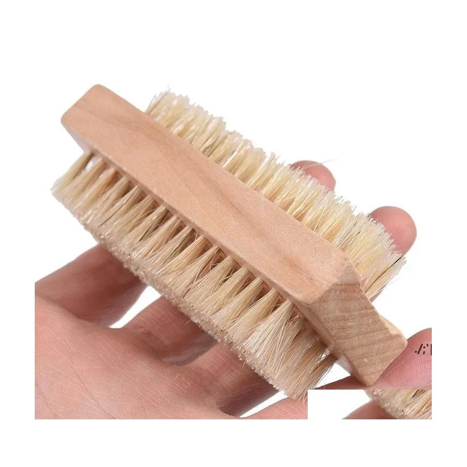 Spazzole per pulizia Spazzola per unghie in legno Setole di cinghiale naturali a due lati Manicure in legno Spa Pulizia delle mani a doppia superficie Paa10358 Drop Deliv Otohj