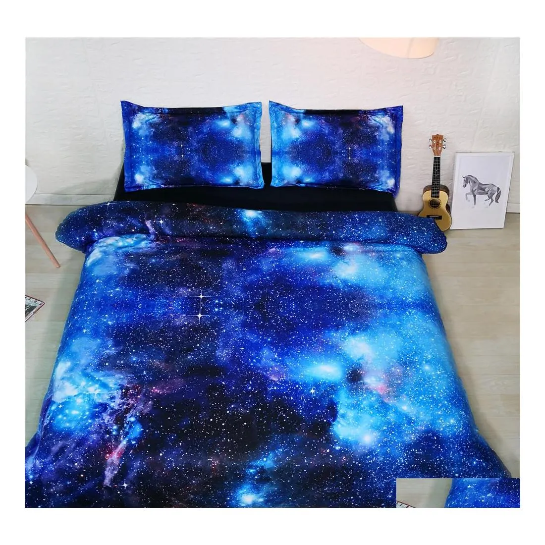 Sängkläder sätter 3D Galaxy Modern Bedclothes Bed and Set Microfiber Comporter duvet er nonfading US King for Adts Drop Delivery Home Gar Dheva