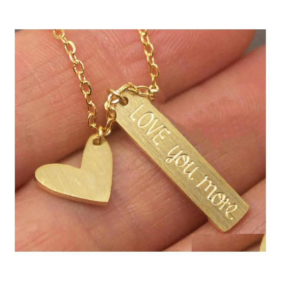 Pendentif Colliers Love You More Heart Collier Femmes Hommes Bijoux En Acier Inoxydable Chaîne En Or Rose Longue Barre Déclaration Ensemble Demoiselle D'honneur D Dh2Px