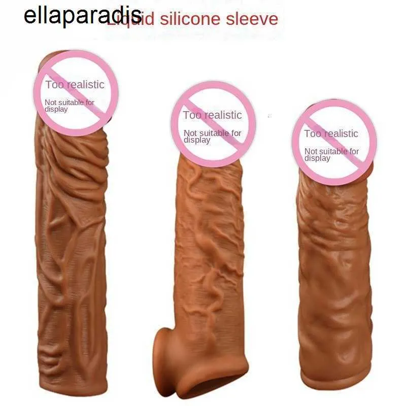 Brinquedos sexuais massageador cm25 silicone líquido pênis ampliador lobo chaves alargamento atraso manga alongada e espessada masculina