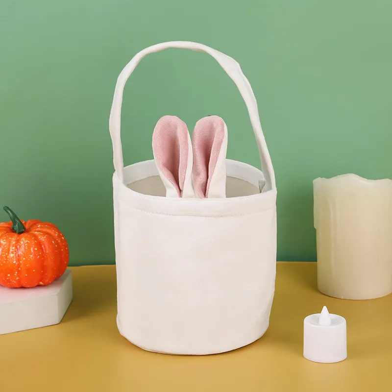 Party Gifts Easter Bunny Basket Bag Egg Hunt Bags Handbag Rabbit Toys Candy Bags Bucket Cloth Tote For Kids Party Decoration & Daily Use 