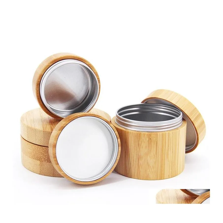 Bouteilles d'emballage Bambou Naturel Cosmétique Visage Corps Crème Pots En Aluminium Intérieur 50G Bouteille De Stockage Biodégradable Drop Delivery Office S Oto31