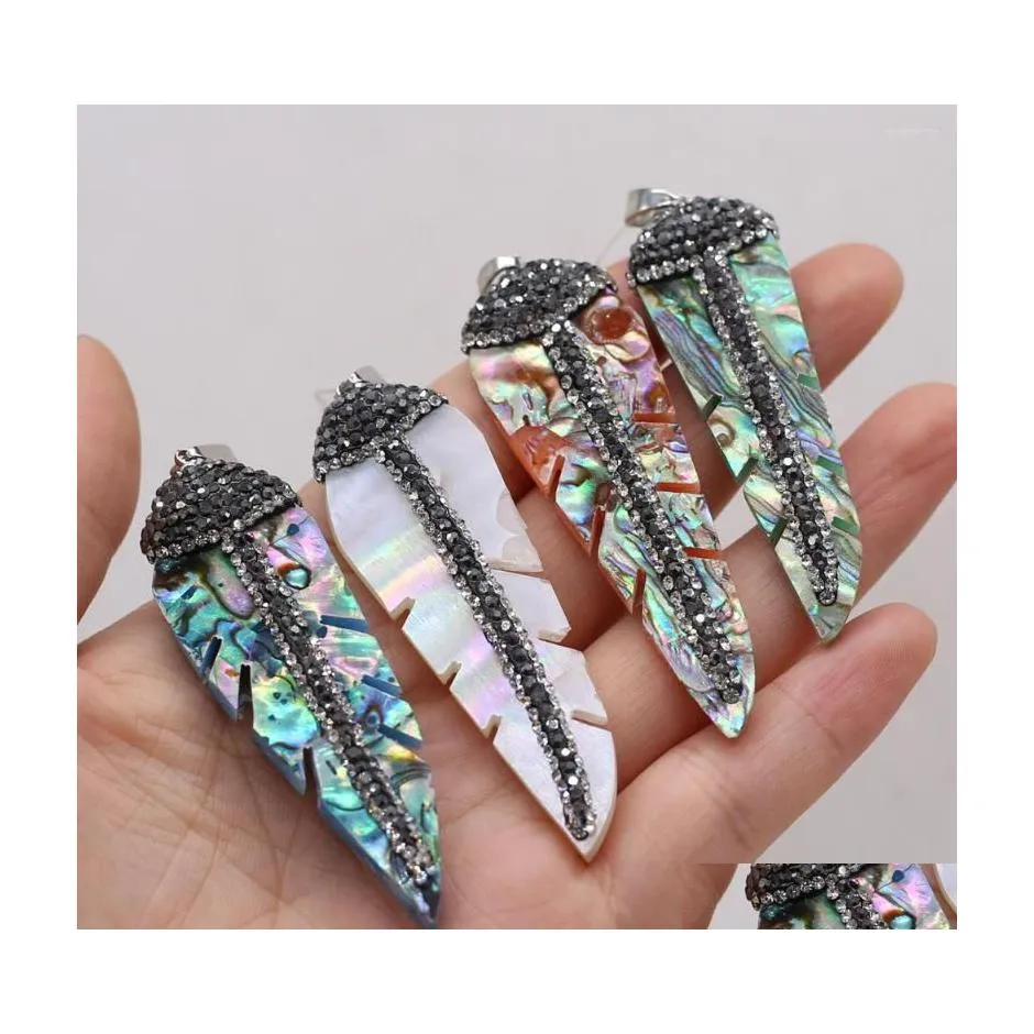 Pendant Necklaces Wholesale 8Pcs Natural Semiprecious Stone Leafshaped Shell Making Diy Necklace Earring Jewelry Gift Drop Delivery P Dhet2