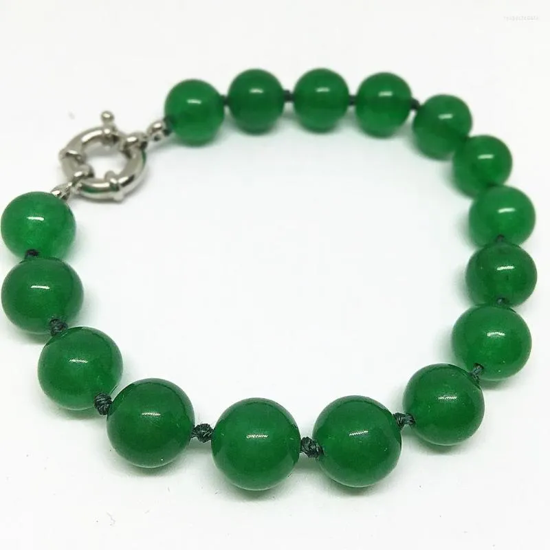 Strand di alto grado Malesia verde 8 10 12 mm Jades Calcedony perle rotonde perle unisex si incantesimi di gioielli maki Bracciale 7.5 pollici B1528