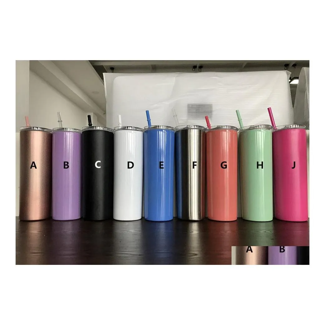 Water Bottles 20Oz Skinny Stainless Steel Tumbler Straight Cup Double Wall Bottle Insated Coffee Mug Flask Thermos Rose Gold With St Dh0Aq