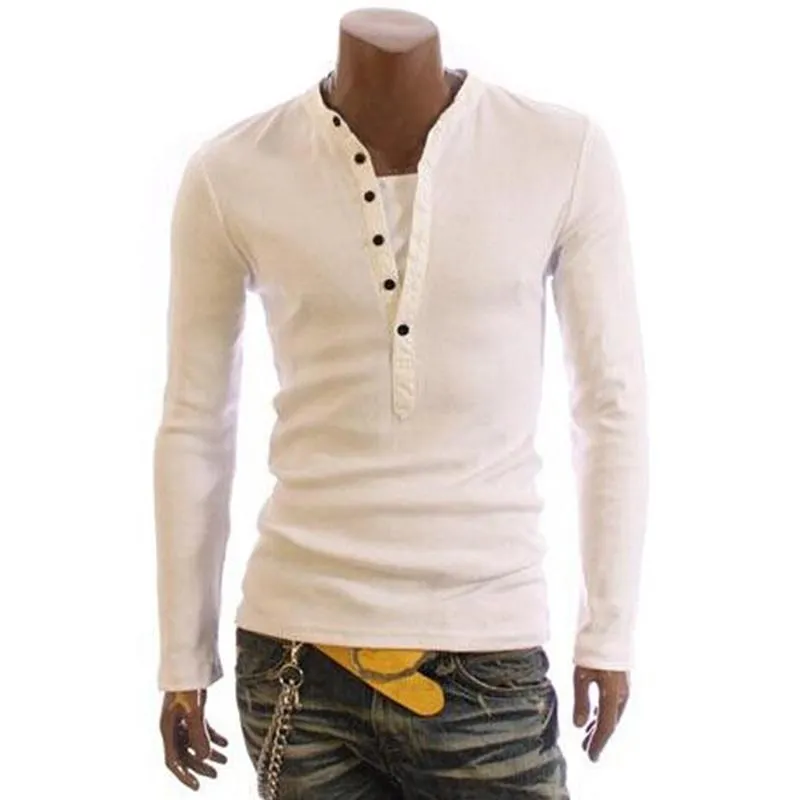 Men's T Shirts 2023 Fashion T-Shirt Men Cotton Shirt Full Sleeve Tshirt Solid Color Tops&Tees Mandarin Collar Long Button