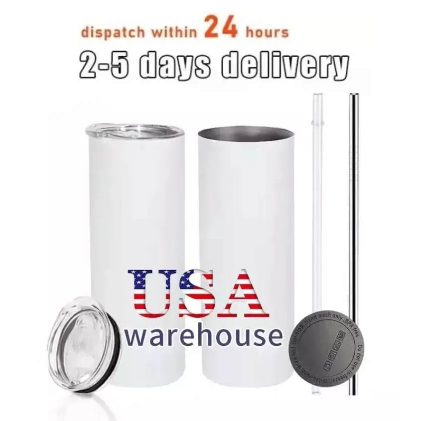 USA 2 dagar leverans 20oz sublimering tumbler blanker rostfritt stål vattenflaskor sublimering rak mugg med halm 50pcs/box tt0117