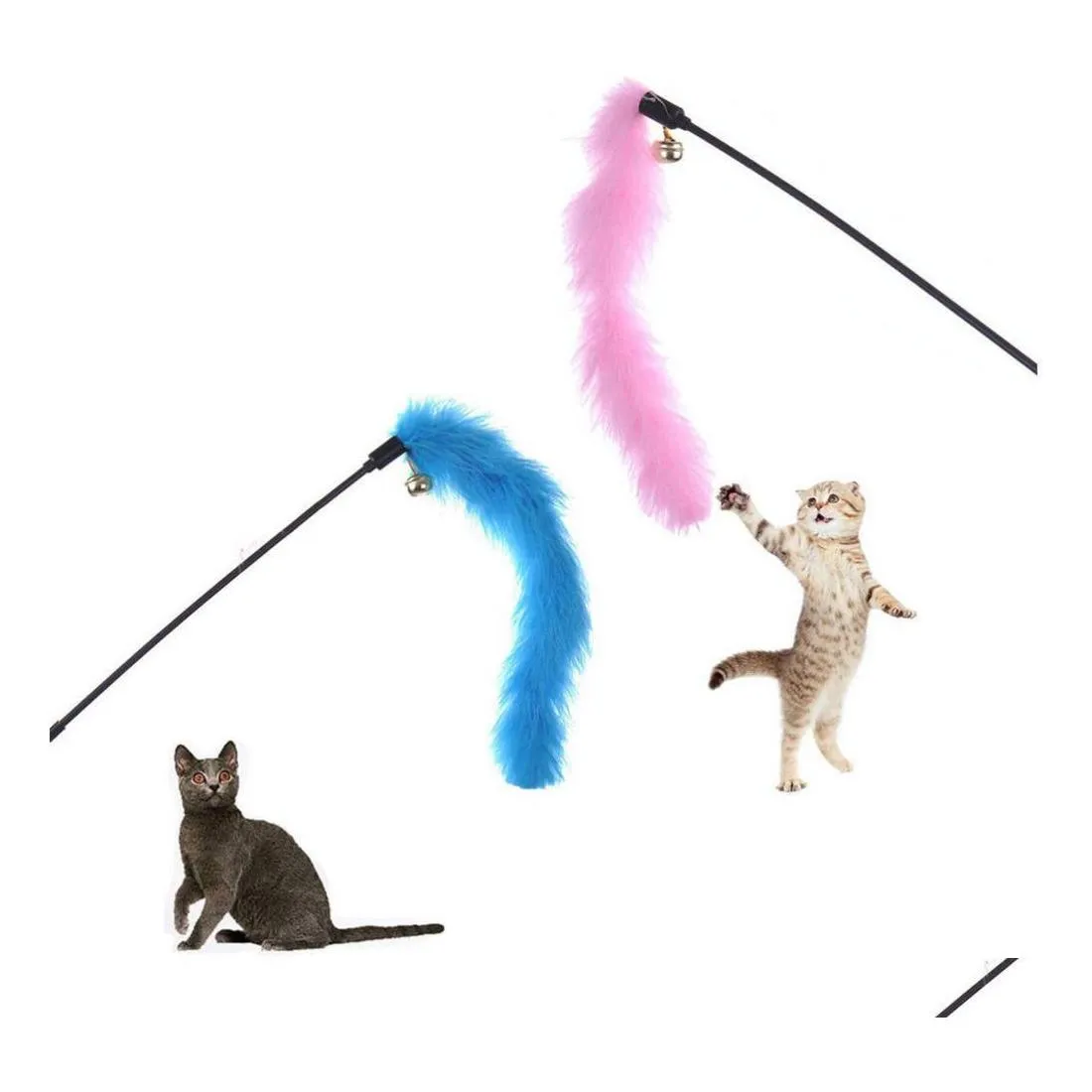 Cat Toys Turkey Feather Wand Stick for Catcher Teaser Toy Pet Hitten Jum Train Aid Fun Random Color Drop Drobling Home Garden Supplie DHB5I