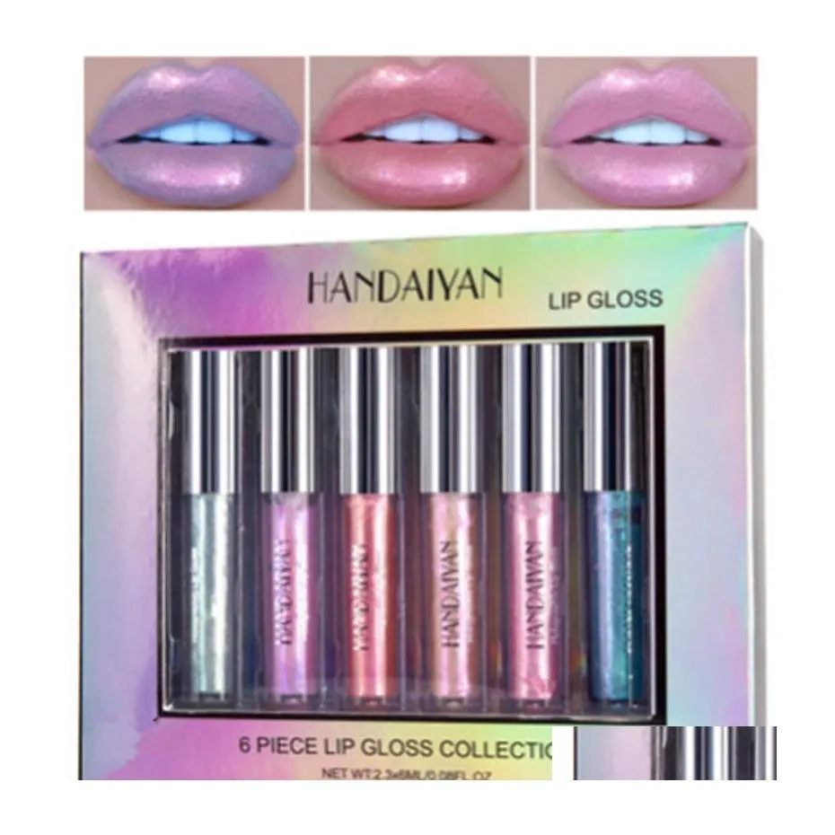 Lipgloss drop handaiyan 6 -piece collectie moistarize zeemeermin kristal crème glazuur set 2.lx6 maquillage .. levering gezondheid schoonheid makeu dhhwr