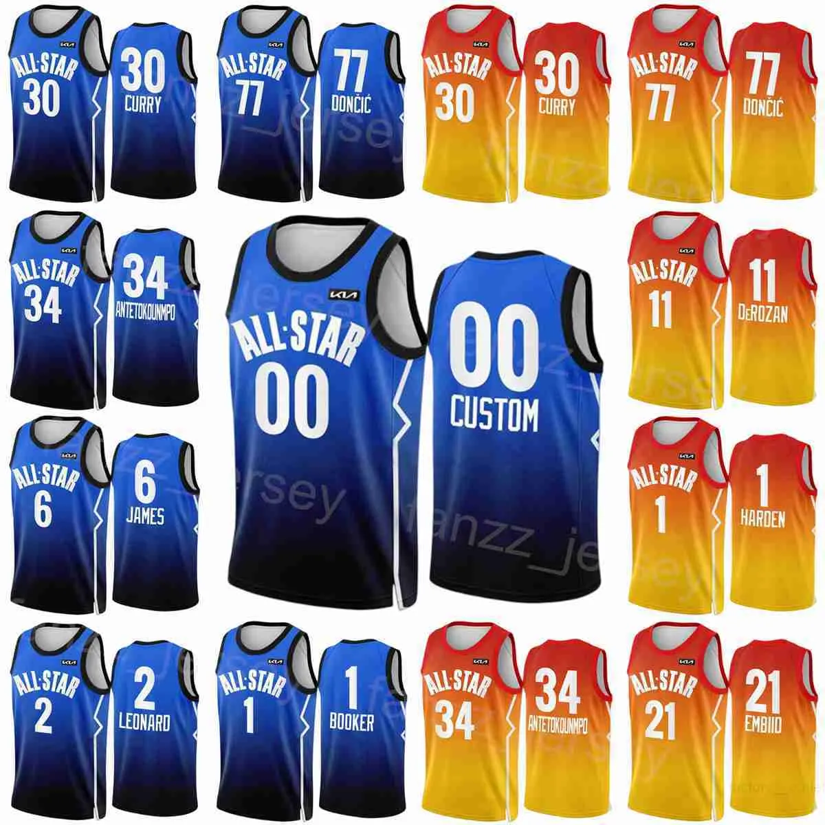 Tryck 2023 All-Star Basketball Jerseys LeBron James 6 Nikola 15 Davis 3 Zion 1 Andrew Wiggins 22 Lauri Markkanen 23 Team Gold Yellow Blue Shirt Anpassad namnnummer