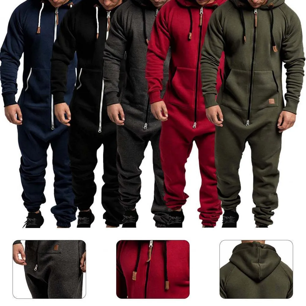 Mens Tracksuits Mens Onesies Zipper Jumpsuit Casual Plus Fleece Keep Warm Winter Clothing Thick Hoodie Långärm Sweatpants för utomhus 230114