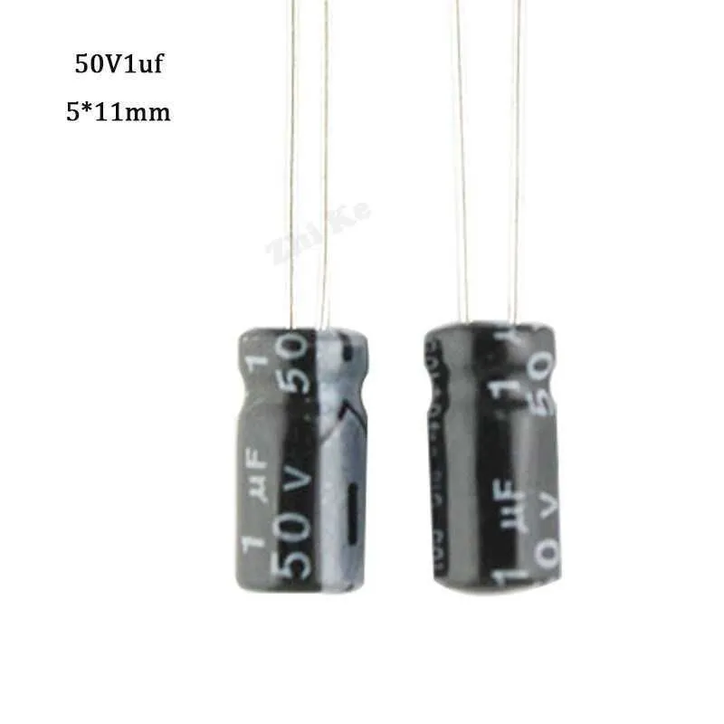 Eletrol￭tico de alum￭nio 50pcs 50V 1UF Capacitor eletrol￭tico Tamanho 5*11mm 50 v / 1 uf