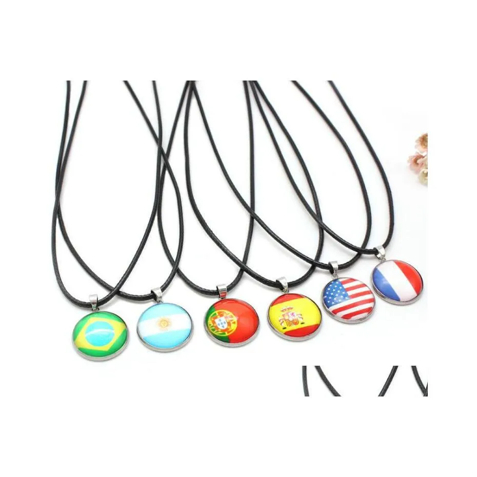 Autres fournitures de fête festives Drapeau national Pendentifs Pays de football Drapeaux Collier Football Fan Sovenir Cadeaux Colliers ronds FAS Dhtl7