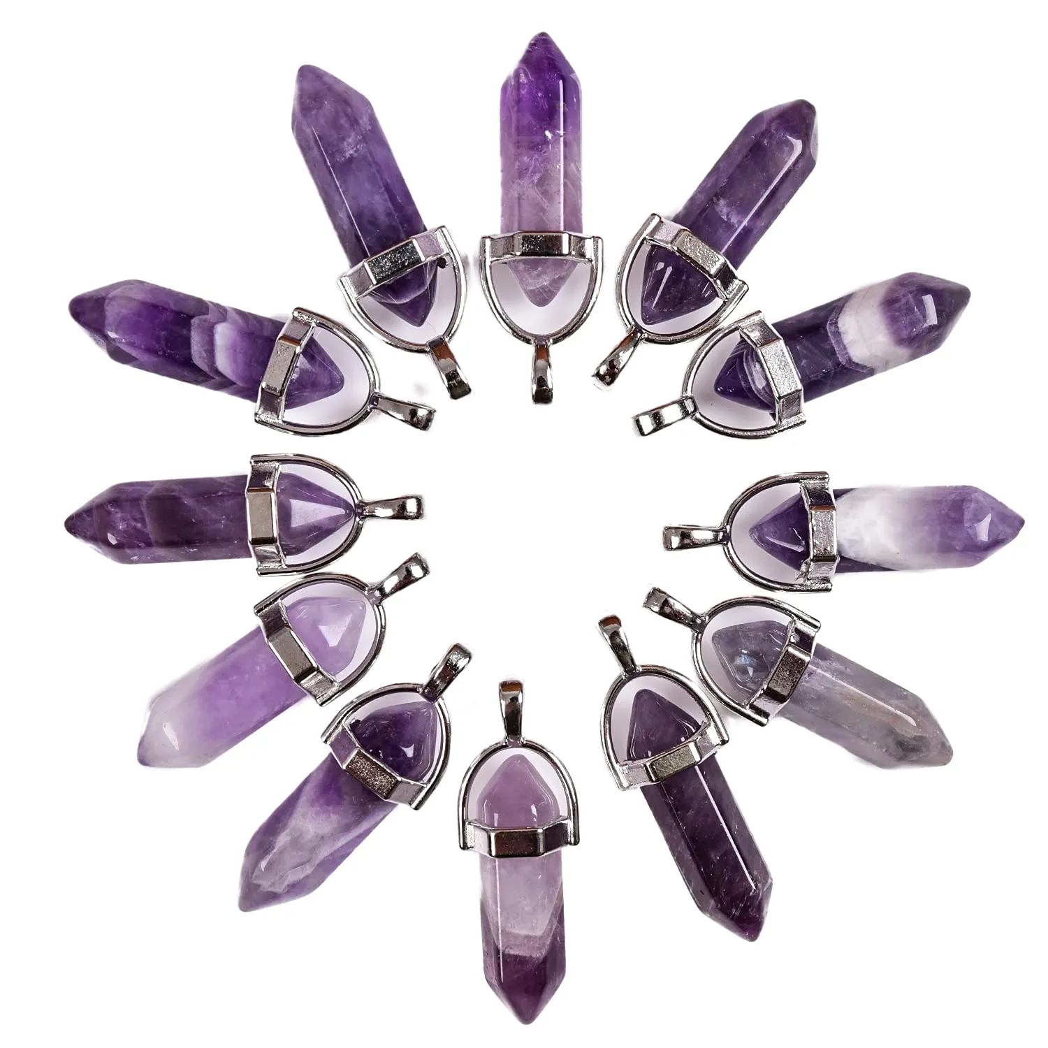 Anhänger Yuncai-Form-Edelstein-Anhänger, sechseckiger Chakra-Kristall, spitzer Naturstein für Halsketten-Schmuckherstellung, Amethyst-Tropfen, Delive Amwbv