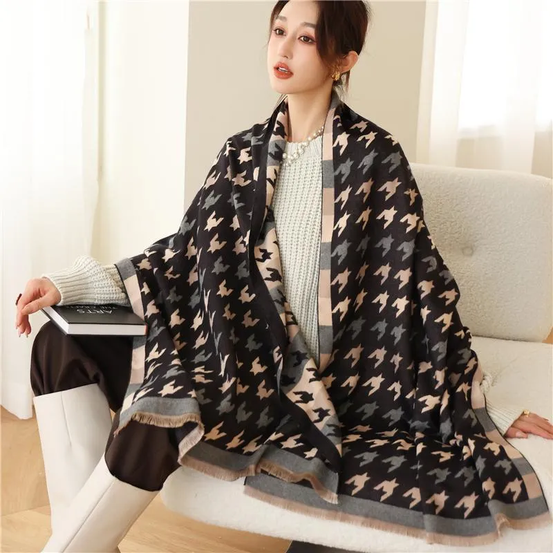 Lenços 1pc de espessura feminina cashmer pashmina lenço hijab impressão houndstooth grande 180 65cm cobertor bufanda feminina shawl shawl de shawl 2023