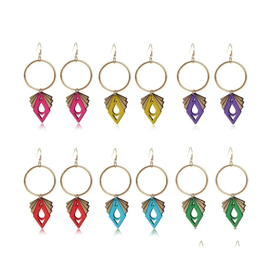 Dangle Chandelier Earring Jewelry Printing Geometric Colorf Eardrop Afro Wooden Earrings Fashion Wood Statement Hoop For Women Lad Dhawg