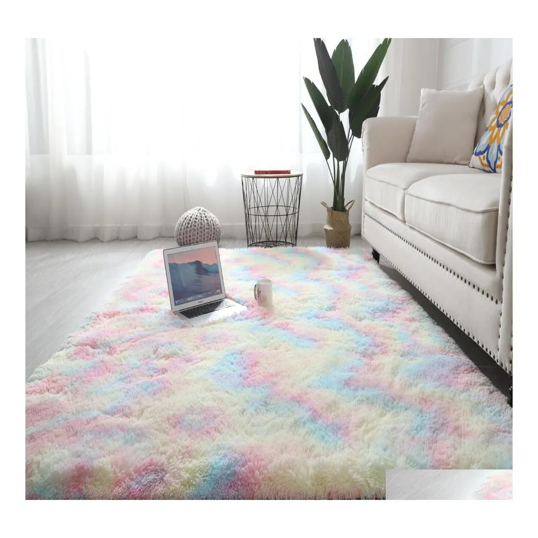 Tapis Colorf Tapis Pour Chambre Plancher Arc-En-Moelleux Tapis Enfants Filles Salon Tapis Mignon Zone En Peluche Shaggy Nordique Moderne Maison Dec Dhbec