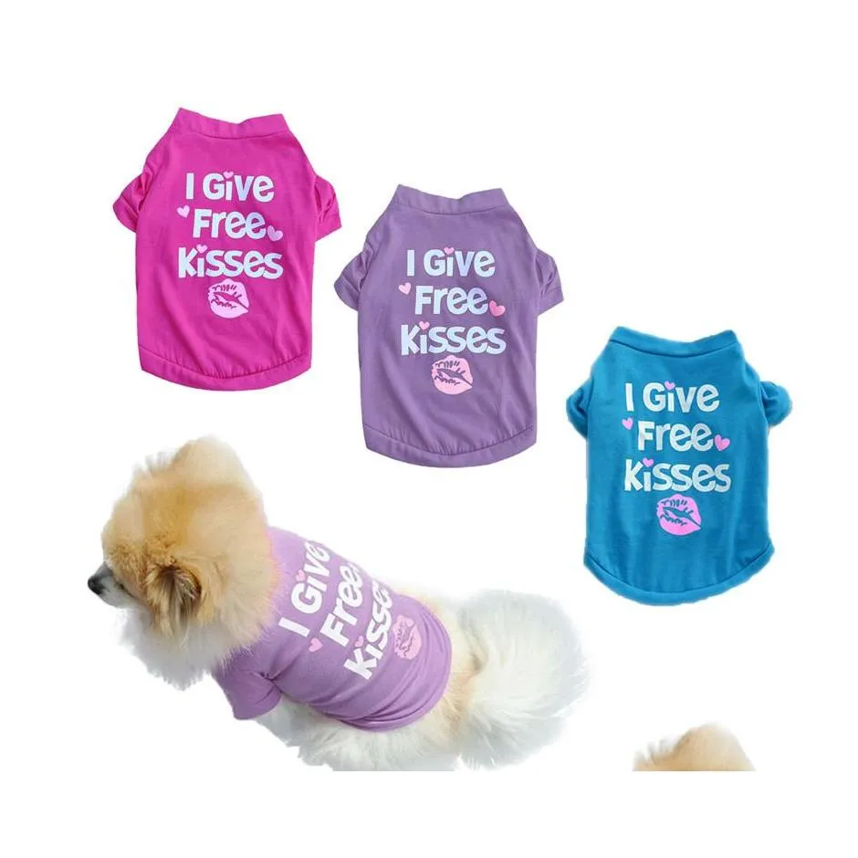 Abbigliamento per cani Cucciolo Tshirt estiva I Give Kisses Gilet in cotone stampato Cani di piccola taglia Cat Chihuahua Outfit Drop Delivery Home Garden Pet Suppl Dh5G4