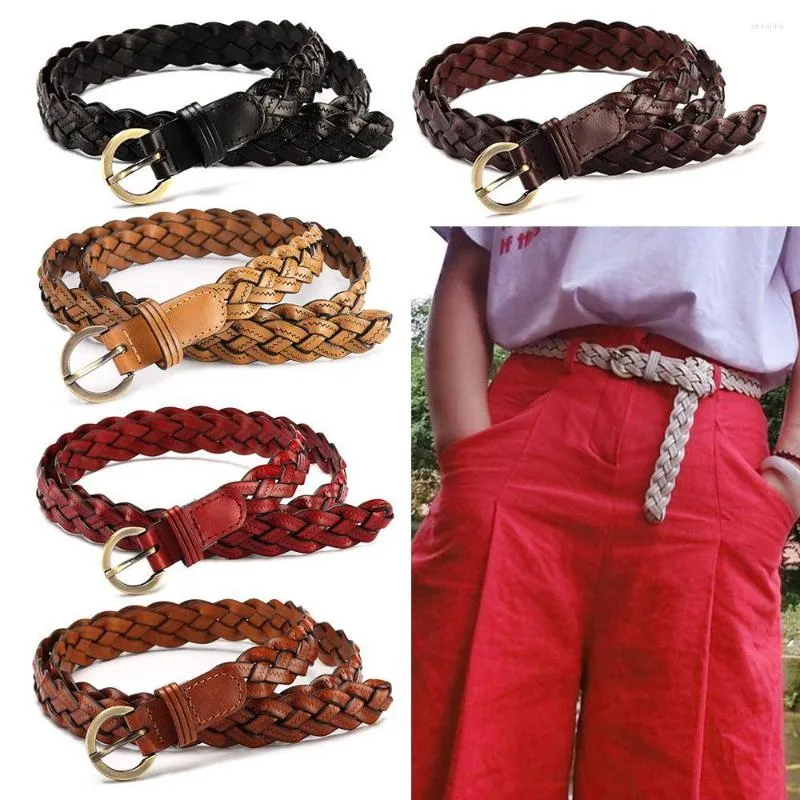 Riemen mode casual vrouwelijke wilde pin buckle taillband weef taille band cowhide gevlochten riem damesjurk cummeerbanden