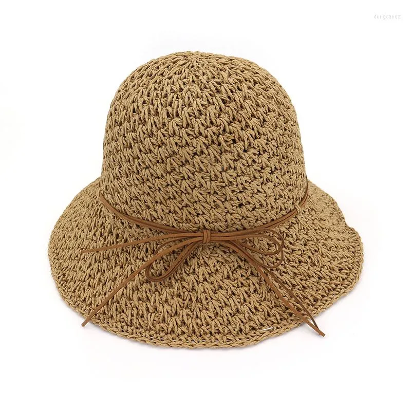 Chapeaux à larges bords de haute qualité Style coréen Femmes Été À La Main Crochet Paille Soleil Creux Chapeau De Plage Dames Seau Pliable Sunhat GH-524