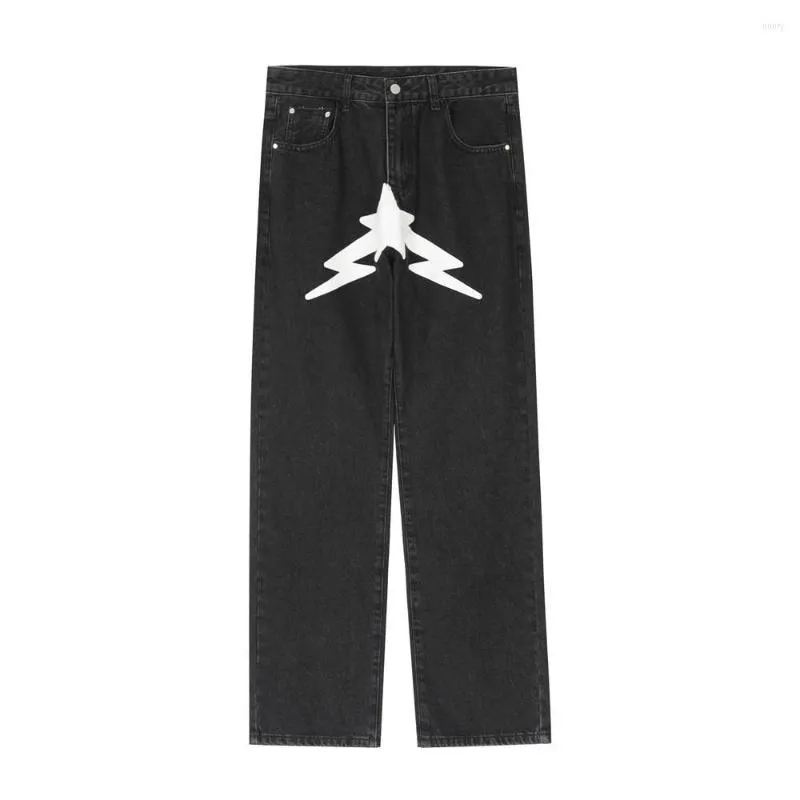 Jeans pour hommes Hip Hop Stars Print Patchwork Streetwear Loose Mens Womens Straight Pockets Retro Casual Baggy Denim Pantalons Pantalones