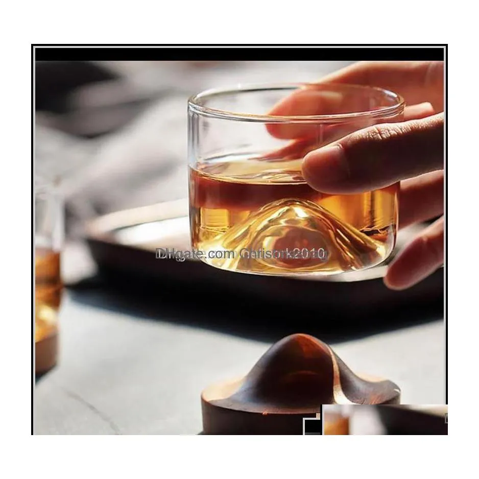 Wine Glasses Drinkware Kitchen Dining Garden Home Mountain Wooden Bottom Irish Transparent Glass Tea Cup For Whiskey Vodka Bar Drop D Dhjfc