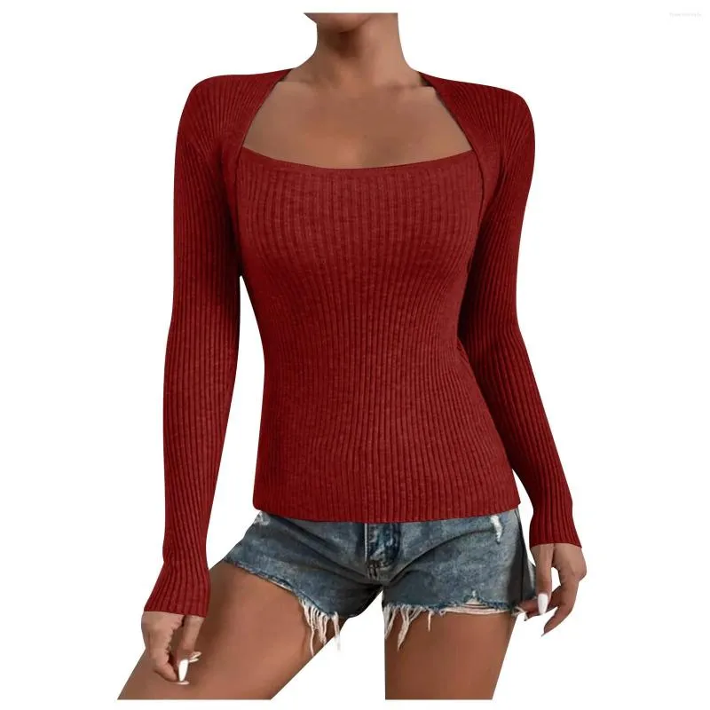 Женские блузки для женщин Fashion 2023 Solid Color Slim Fit Long Risteve The Litning Sweater Top Elegant и Vintage Women