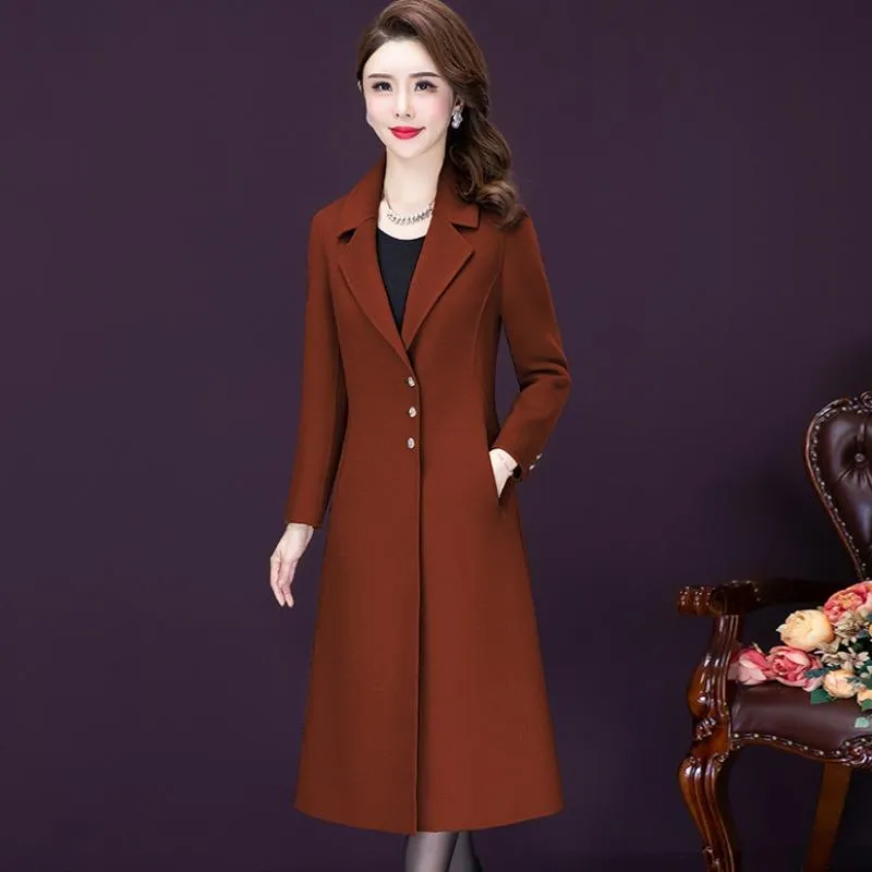 Kvinnors ull blandar mode Autumn Winter Women Woolen Coat Plus Size 5xl Slim Single-Breasted Long Overrock Högkvalitativ jacka Kvinna G1