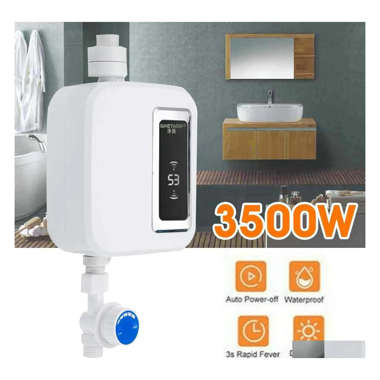 Bidet Faucets 3500W Electric Water Heater Tankless Kitchen Faucet Tap Mini Instant Shower Heating Constant Temperature Lcd Display T Dhev7