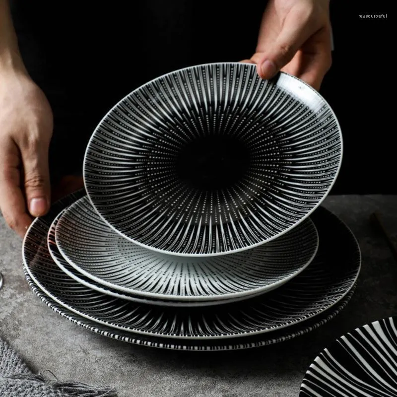 Plates 8 /10 Inch Ceramic Geometry Tableware Dinner Plate Line Dessert Steak Cake Dishes Dinnerware