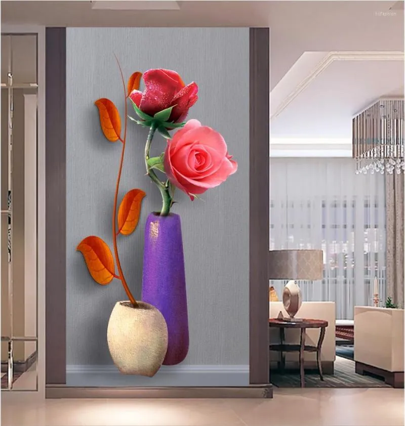 Fonds Décran Personnaliser HD Po 3D Papier Peint Moderne Vase Rose Fleur  Salon Chambre Entrée Couloir Toile De Fond Porte Décor Papiers Peints Du  27,57 €