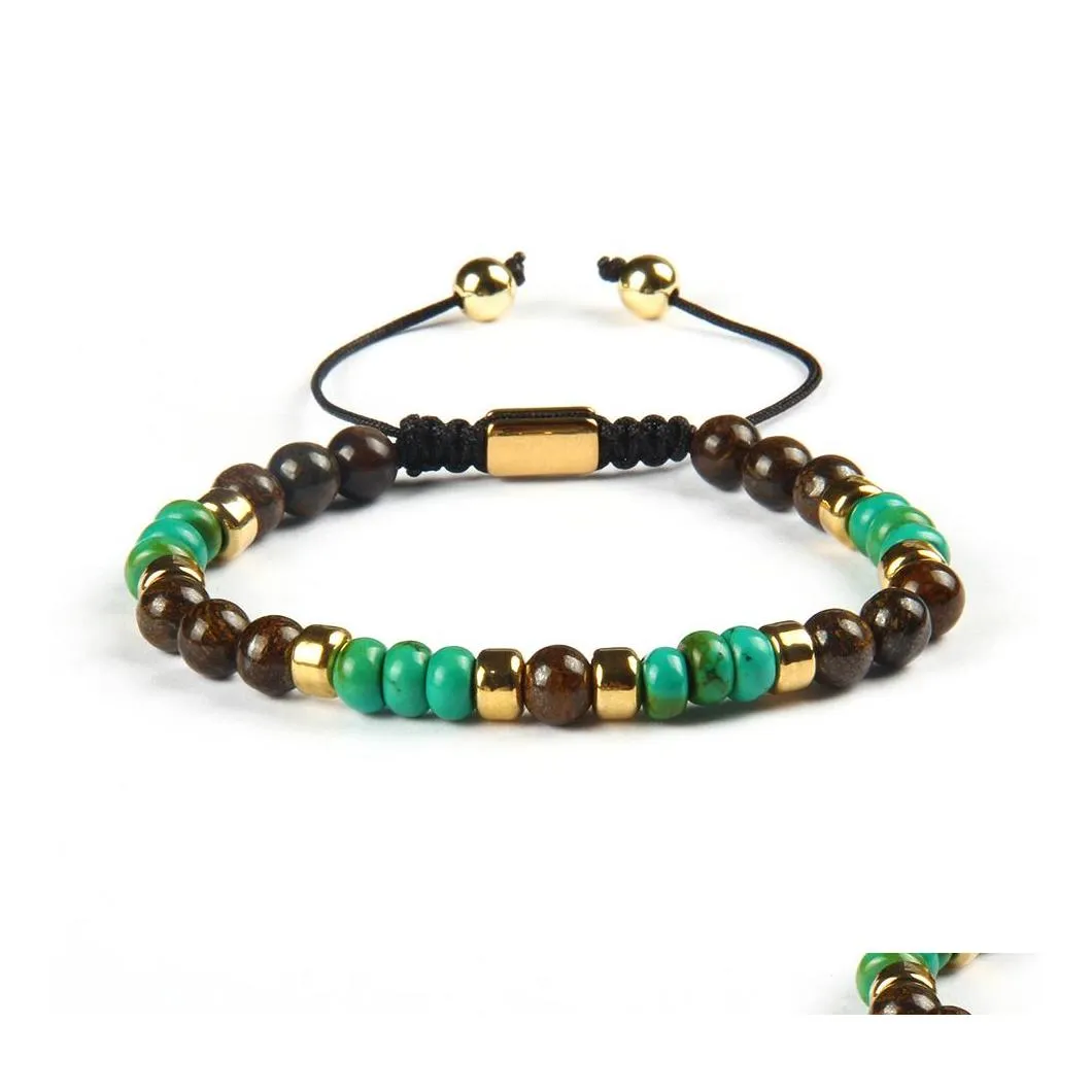 Bracelets de charme Gros bijoux de mode Arrivée 6mm Bronzite Pierre Howlite avec perles plates vertes naturelles Rame Bracelet pour cadeau Dr Dhn3D