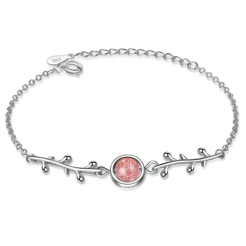 Charm Bracelets Trendy Silver 925 Chain Bracelet Girls Jewelry Fashion Crystal Leaf Pink Ball For Lady Engagement Accessories Gift