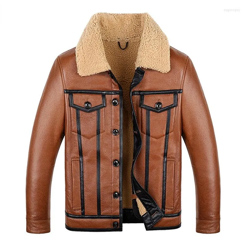 Mäns jackor 2023 Shearling Stylish Borsted Liner Flight Men's Bomber Luxury Trendy Lapel Personlighet Lamb Wool Coat Winter