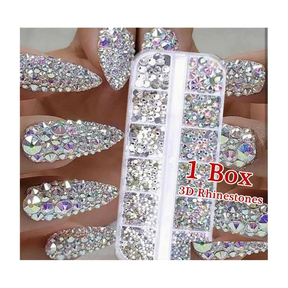 Nail Art Decorations 12 Boxes/Boxes Diy Crystal Rhinestone Jewelry Glass 3D Glitter Diamond Gem Decoration Drop Delivery Health Beaut Dhbxi