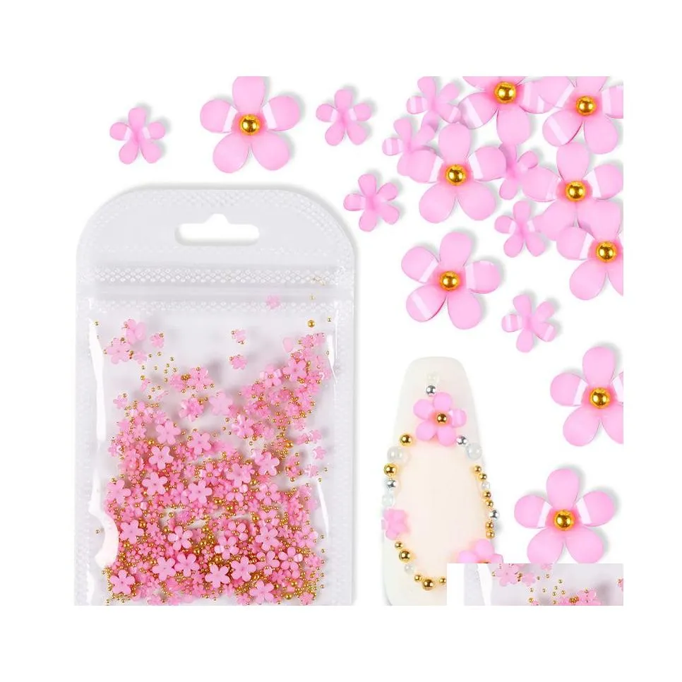 Decorazioni per nail art 2G / borsa 3D gioielli di fiori rosa dimensioni miste forniture di sfere in acciaio per accessori professionali design per manicure fai da te D Dhqes