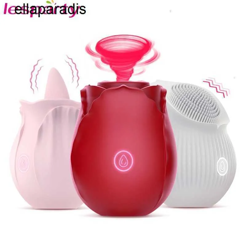 Vuxen massager rosblomma klitoris sucker dildo vibrator sex leksaker för kvinnliga tungborste bröstvårtan massager avsugning fitta slickar för vuxna