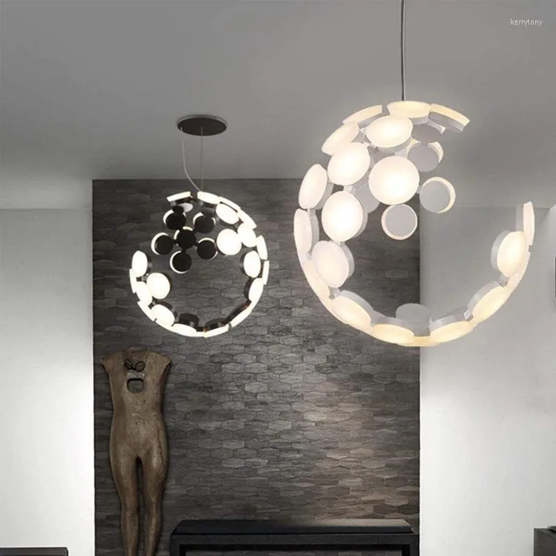 Lustres de lustre criativo italiano para a sala de estar quarto de jantar lua de cozinha ilha de decoração interna lâmpada pendurada branca preta branca