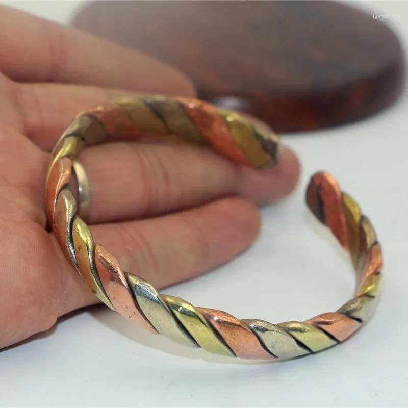 Bracciale tibetano in rame a tre colori intrecciato aperto gioielli da uomo e da donna